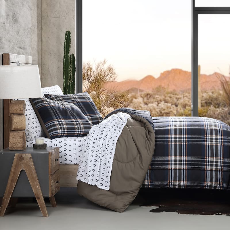 Wrangler City Flats Plaid Blue Microfiber Duvet Cover Set