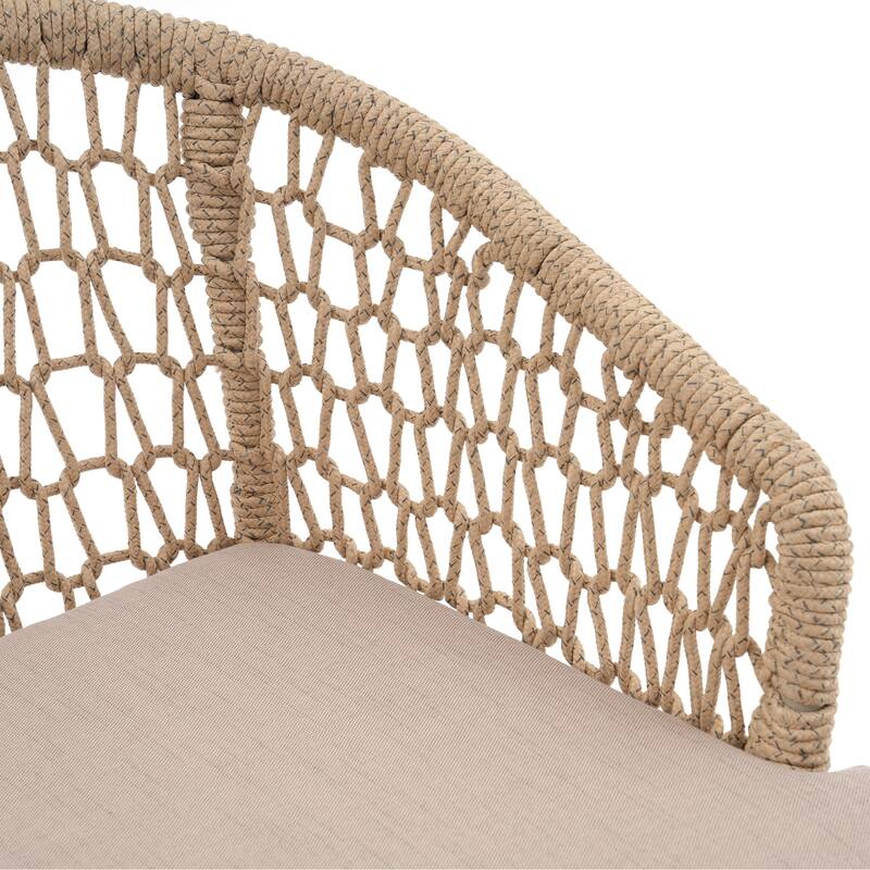 Outdoor 7-Piece Woven Rope Dining Chair and Wood Table Set