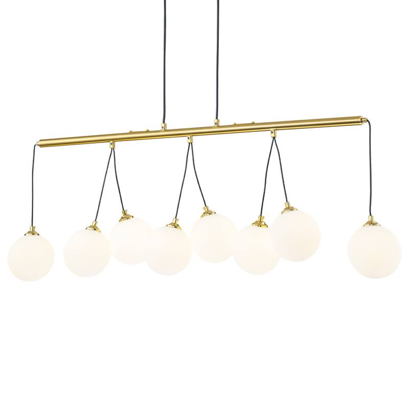 8-Light Gold Linear Kitchen Island Pendant Light Frosted Glass Globes - Dia.39.37-in