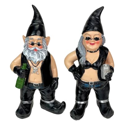 Zeckos Gnoschitt & Gnofun 7.5 Inch Motorcycle Garden Gnome Statues