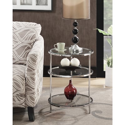 Round End Table 3 Tier Chrome Glass Display Table Living Room Accent Furniture 24"H - 18
