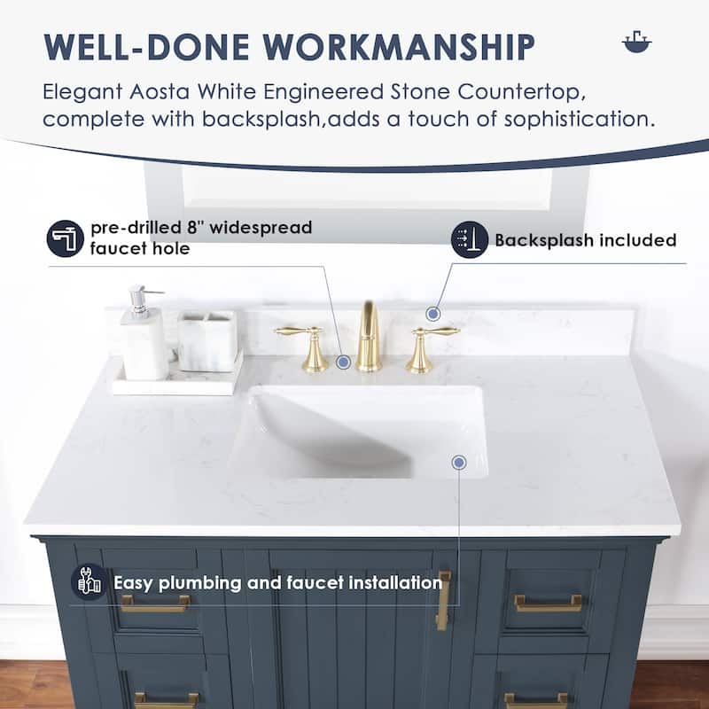 Altair Isla 42" Bathroom Vanity in Classic Blue with Countertop,with 34 "Mirror - 42 in.