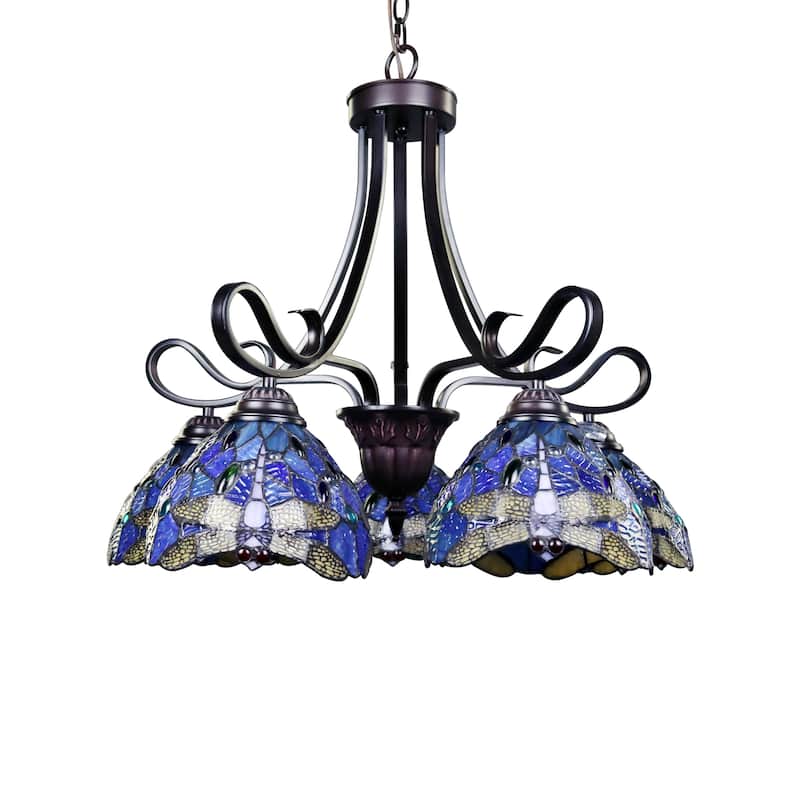 Tiffany-Style Dragonfly-Design 5-light Dark Bronze Pendant