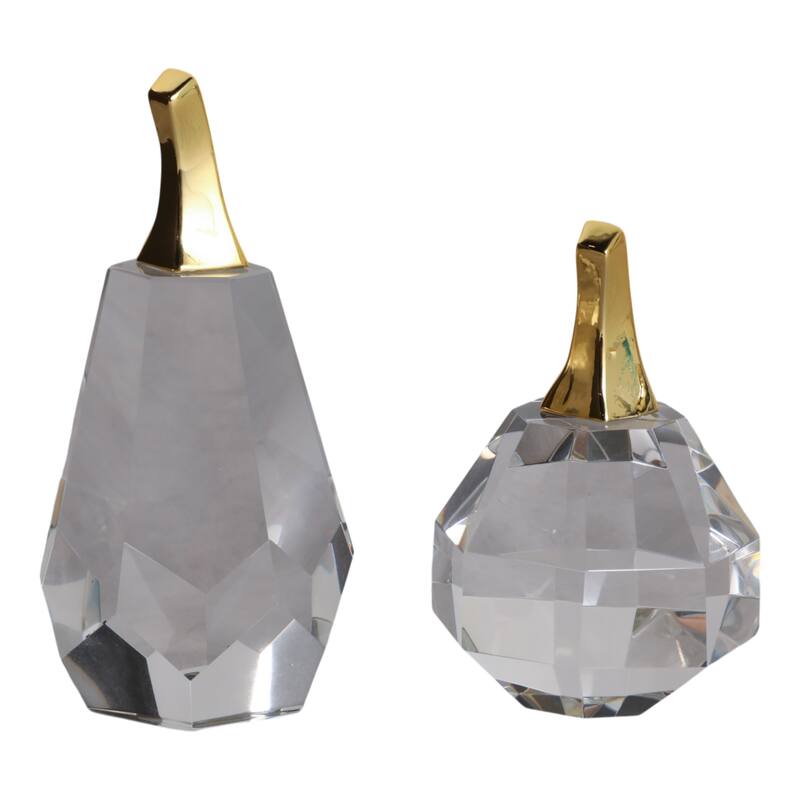 Glass Figurine Pear and Apple Luxurious Accent (Set of 2) - 5/6" Clear - 2.75" x 3.25" x 7.25"