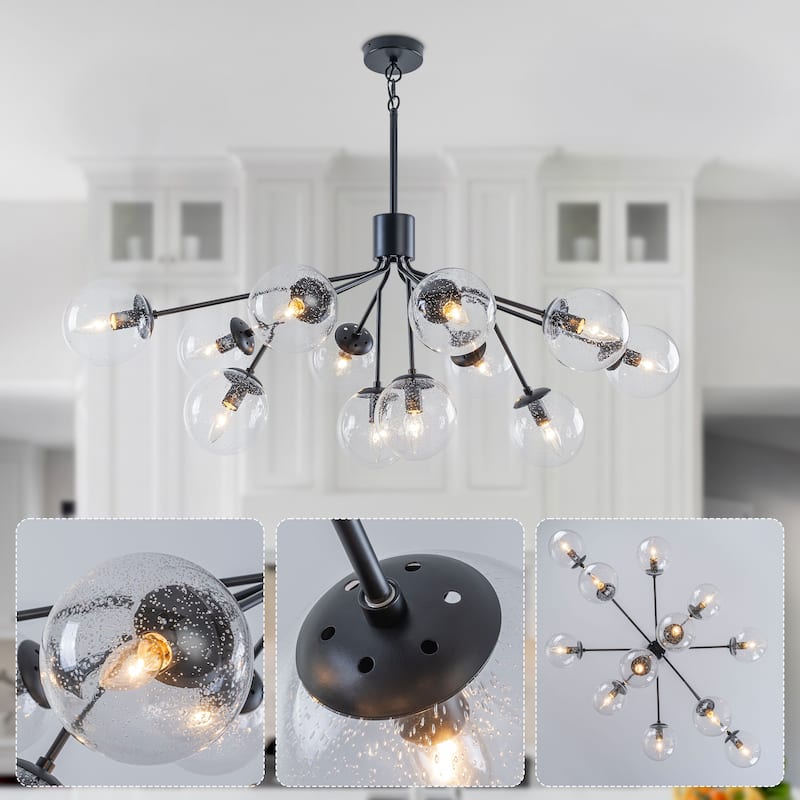 Starsky 12-Light Clear Bubble Glass Chandelier for Dining Room, Entryway, Living Room, Kitchen Island