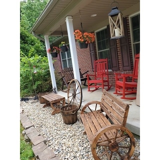 Shop Outsunny Rustic Outdoor Patio Wagon Wheel Wooden Bench Chair