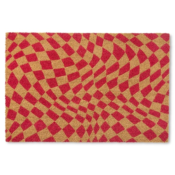 Checkerboard Outdoor Door Mat, Natural Coir Mat (24" x 36")