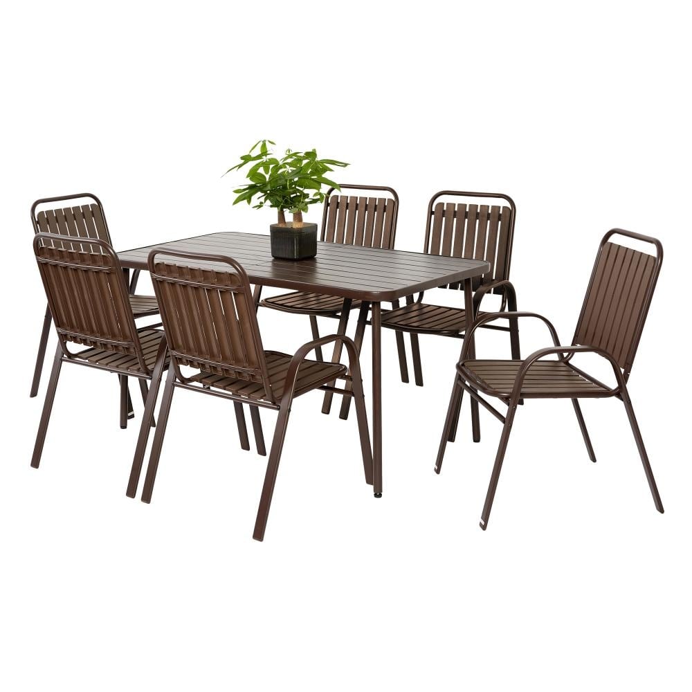 Homy Casa 7-Piece Patio Dining Set, Plastic Chairs and Steel Table Outdoor Set for Garden or Backyard