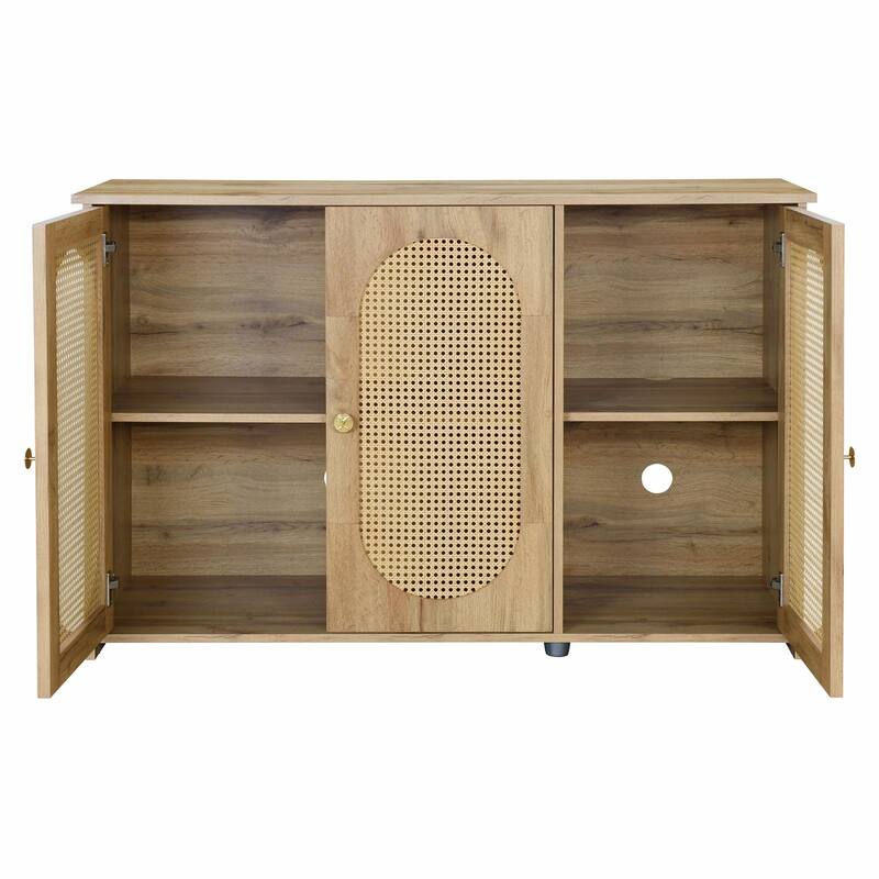 Retro 3-Door Sideboard - Large Storage with Rattan Doors and Metal Handles