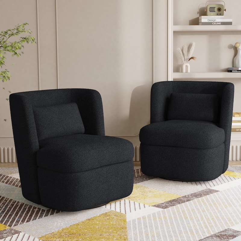 Boucle 360 degree Accent Swivel Barrel Chairs Set of 2 - Dark Grey-Boucle