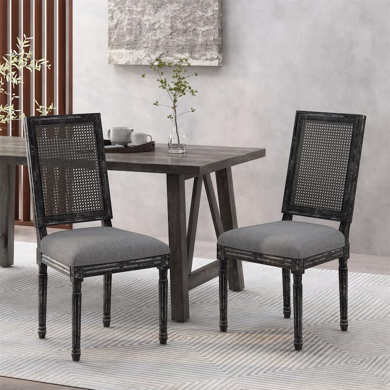 French Country Dining Chairs with High-quality Upholstery and Wood Legs (Set of 2)