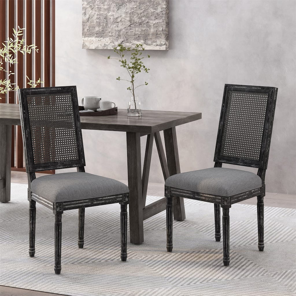 French Country Dining Chairs with High-quality Upholstery and Wood Legs (Set of 2)