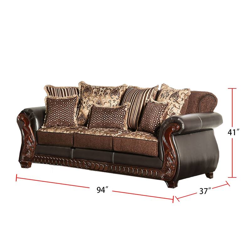 2 Piece Fabric and Leatherette Sofa Set