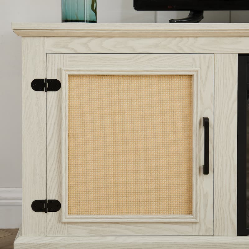 Farmhouse Rattan TV Stand Console Table for TVs up to 70 Inches