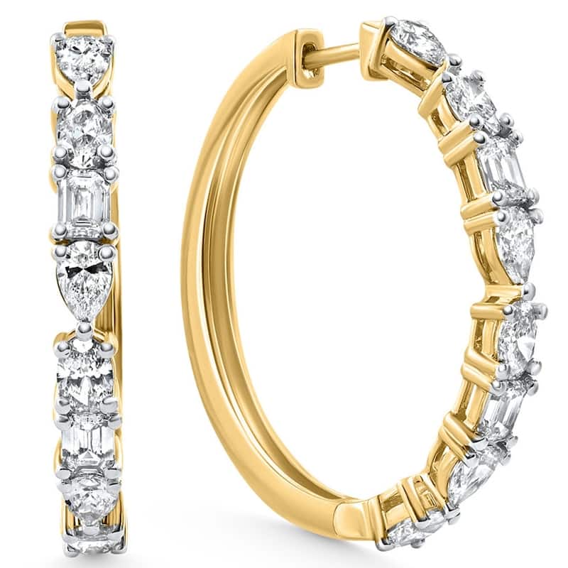 4.34 Ct Multi Fancy Shape Diamond Hoops Gold Lab Grown Women's Earrings