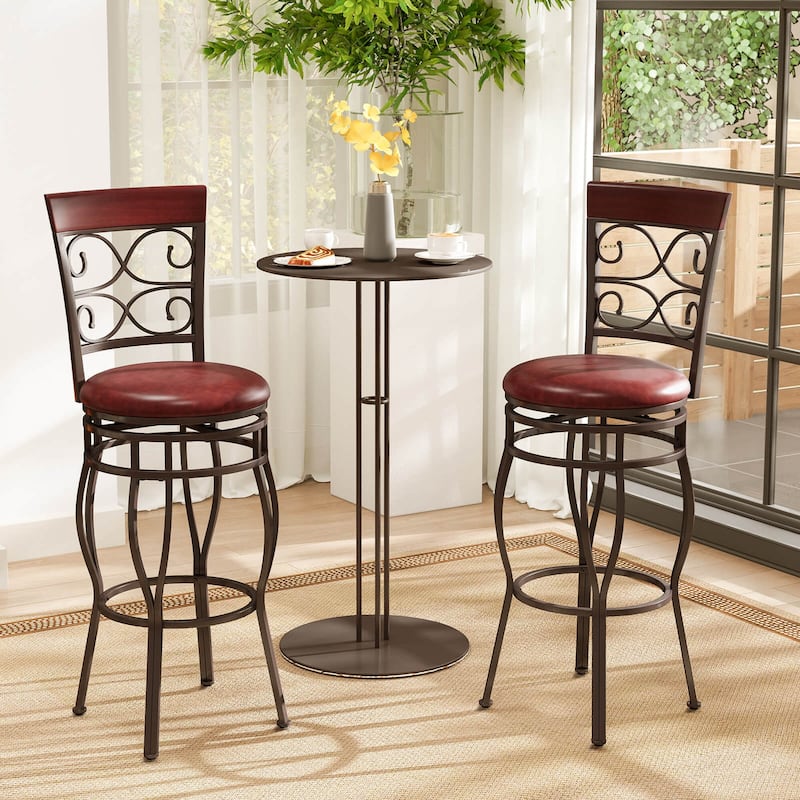 Set of 2 Vintage Bar Stools Swivel Padded Seat 30'' Bistro Dining - 18''W x18''Dx45.5''H
