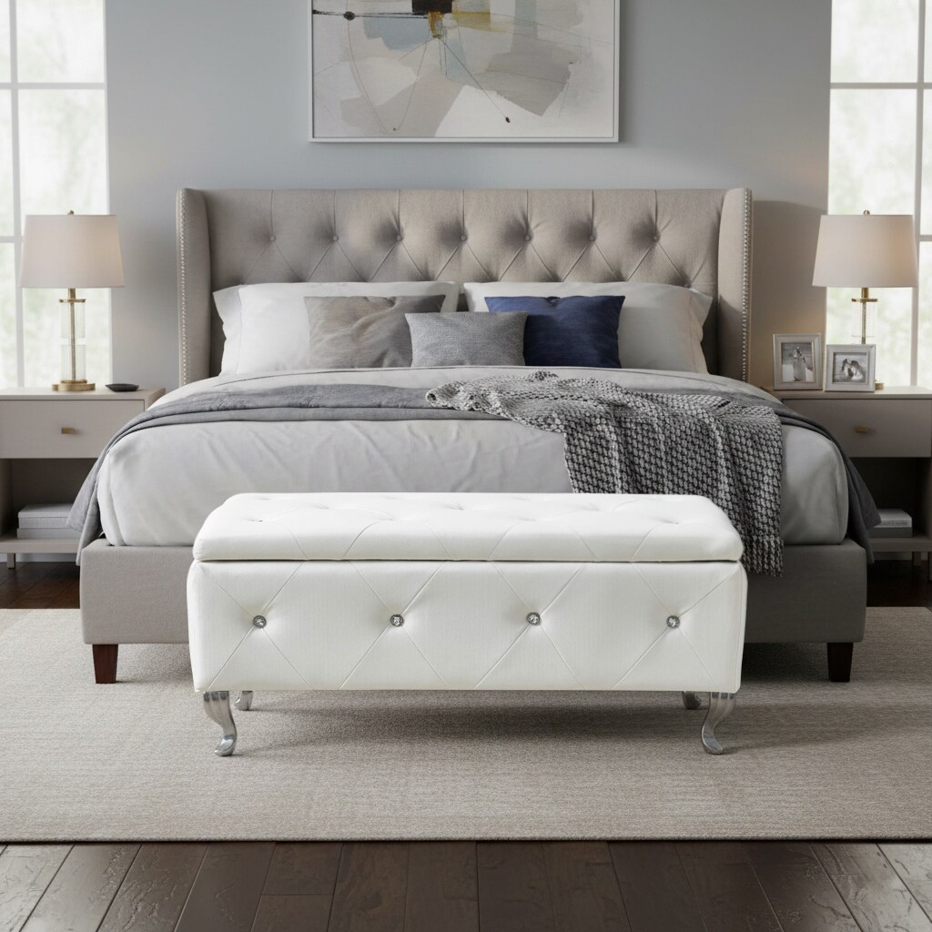 Elegant Chic Upholstered Storage Bench with Metal Legs