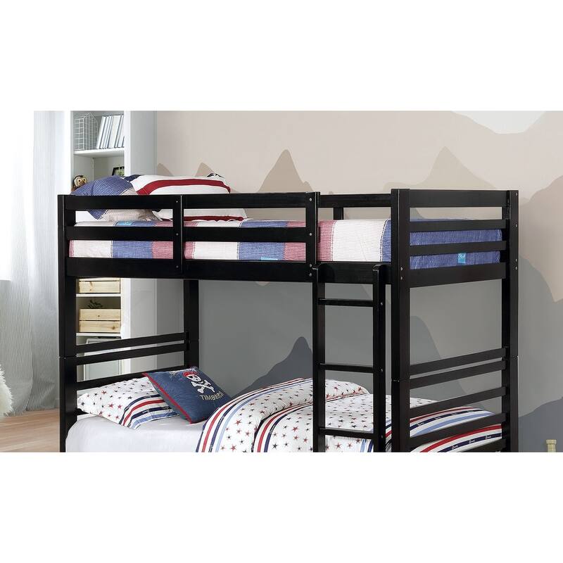 Classic Twin Over Twin Bunk Bed with Two Drawers and Attached Ladder, Black