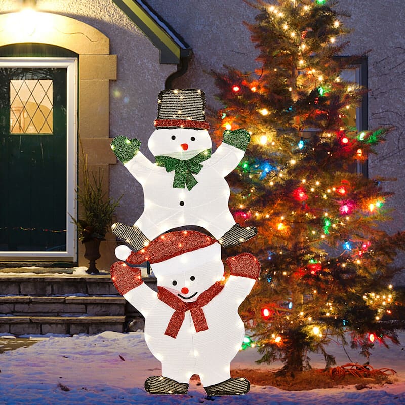 54 inches Christmas Double Snowman Yard Sign with LED Lights - Multi