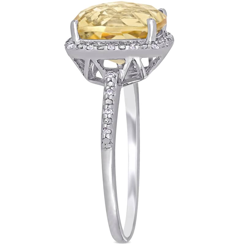Miadora Sterling Silver Cushion-Checkerboard-Cut Citrine and 1/10ct TDW Diamond Cocktail Ring