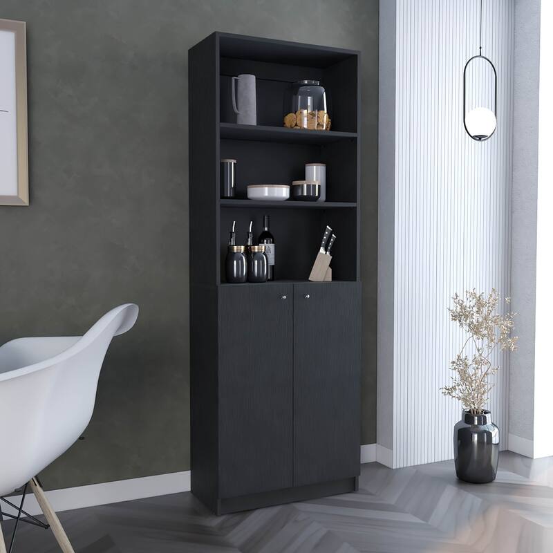 Home 2-Door Bookcase, Modern Storage Unit with Dual Doors and Multi-Tier Shelves - Black
