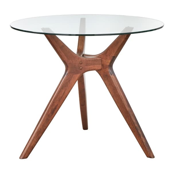slide 2 of 8, Lifestorey Trita Round Glass and Solid Wood Table Walnut