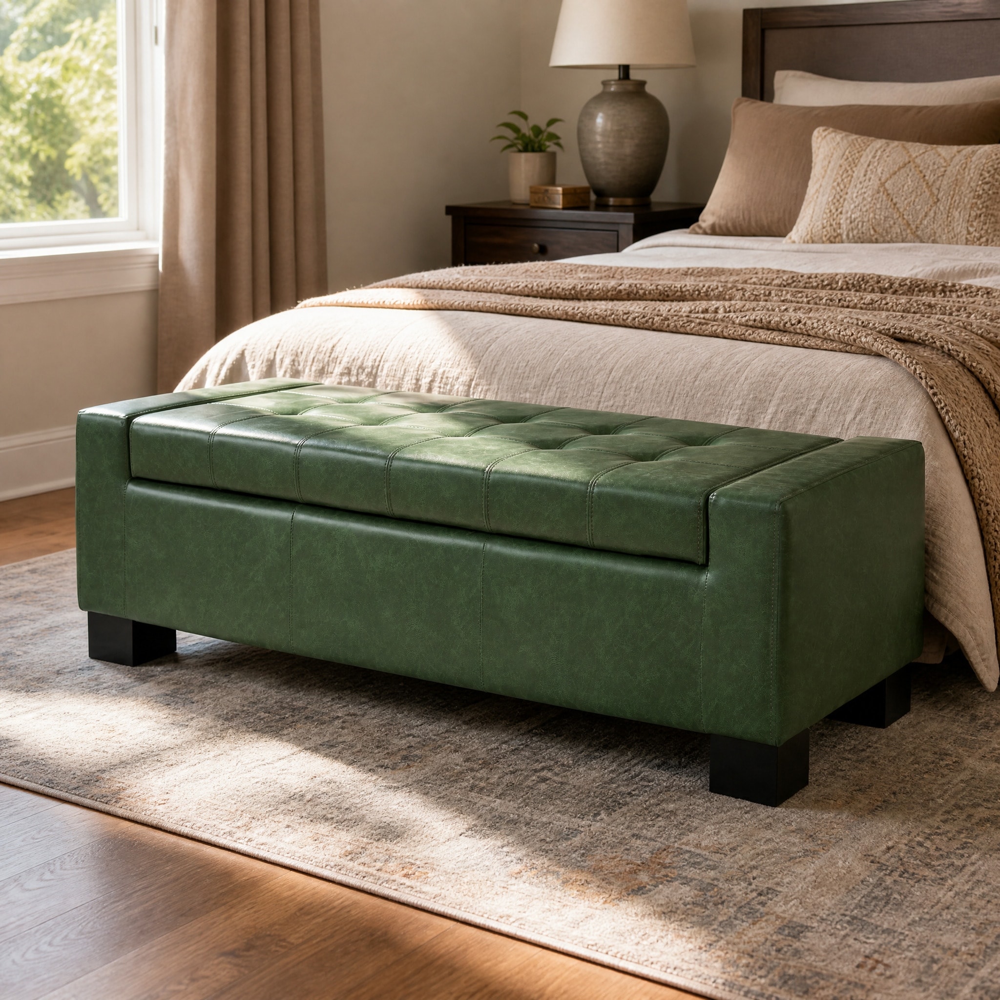 Christopher Knight Home - Guernsey Black Bonded Leather Storage Ottoman Bench.
