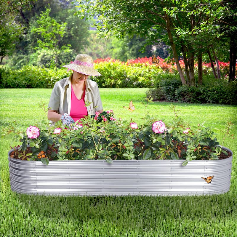 Aoodor Galvanized Raised Garden Bed Kit for Vegetables, Flowers, Herbs - 82.7"W x 23.62"D x 11.81"H