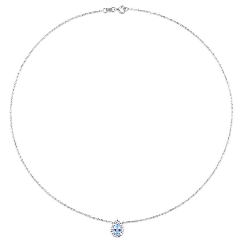 Miadora 10k White Gold Sky Blue Topaz and White Topaz Halo Teardrop Necklace