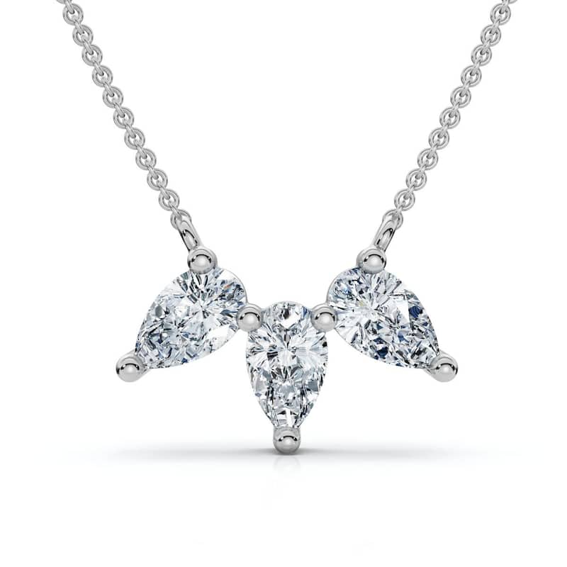 Bliss Diamond 1/2Ct Trio Pear Shape Diamond 18" Necklace Gold Pendant - White