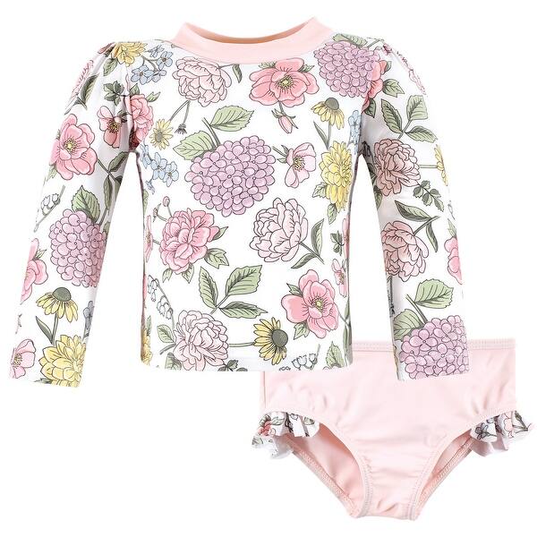 slide 1 of 1, Hudson Baby Girls Swim Rashguard Set, Vintage Blossom 2T - Vintage Blossom