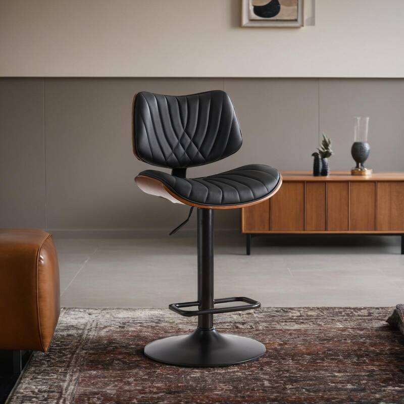 Height Black Leather Upholstered 360°Swivel Bar Chairs for Kitchen Island/Dining Room/Cafe, 1 chair/1carton - Black