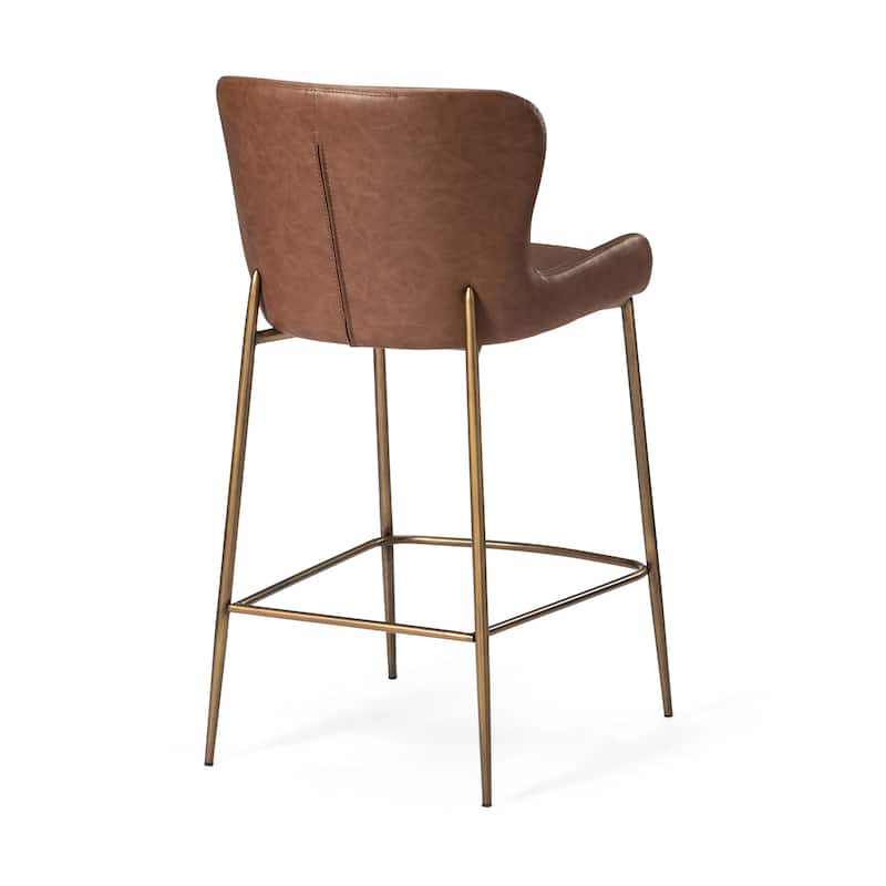 Maven Lane Naomi Metal Kitchen Stool with Vegan Leather Upholstery