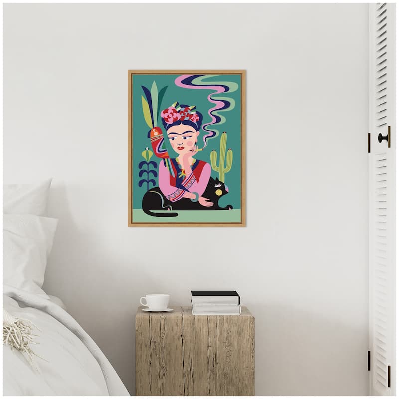 Kate and Laurel Sylvie Frida Kahlo and the Black Cat Framed Canvas by Rachel Lee