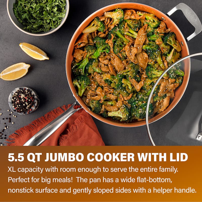 Gotham Steel 5.5 QT Nonstick Jumbo Cooker with Glass Lid