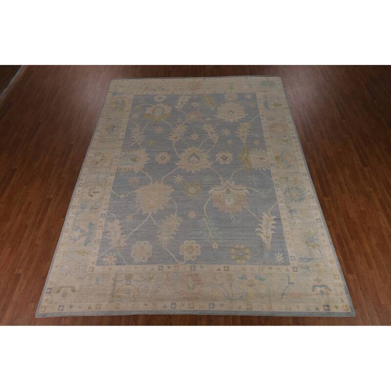 Blue Vegetable Dye Oushak Oriental Large Area Rug Handmade Wool Carpet - 10'5"x 13'7"