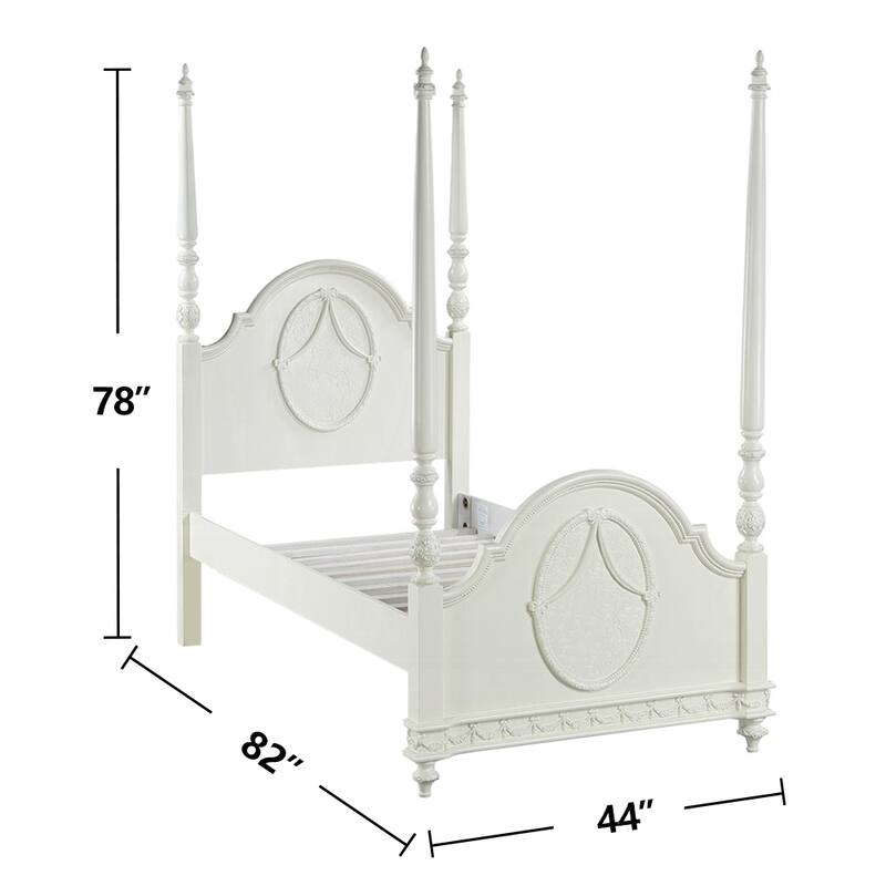 Wooden Post Bed with Arched Headboard and Footboard in Ivory Finish