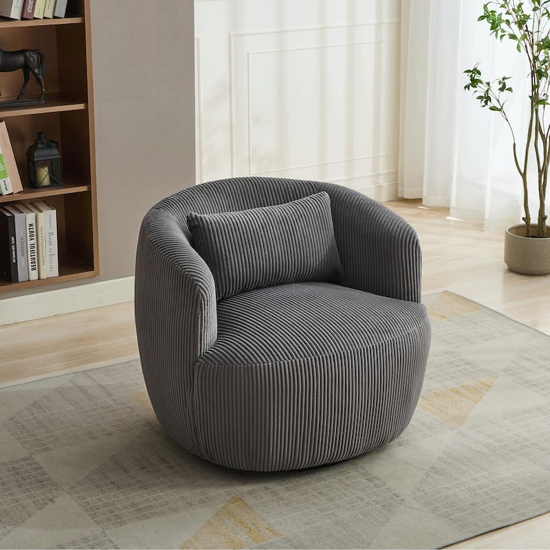 34.25" Wide Upholstered Corduroy 360° Swivel Barrel Soft Accent Chair with Pillow