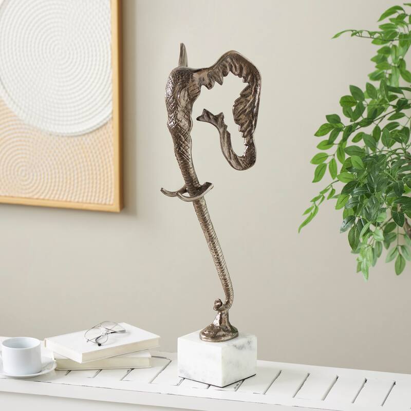 Silver Aluminum Metal Tall Cutout Silhouette Elephant Decorative Sculpture with Marble - Silver