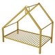preview thumbnail 8 of 8, Gold Twin Size Metal House Platform Bed with Roof and Charming Chimney