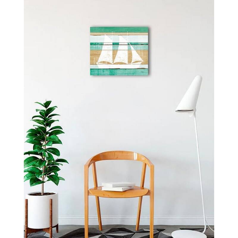 Beachscape V Boat Green Art Poster - Print On Demand - 18 x 18 Inch
