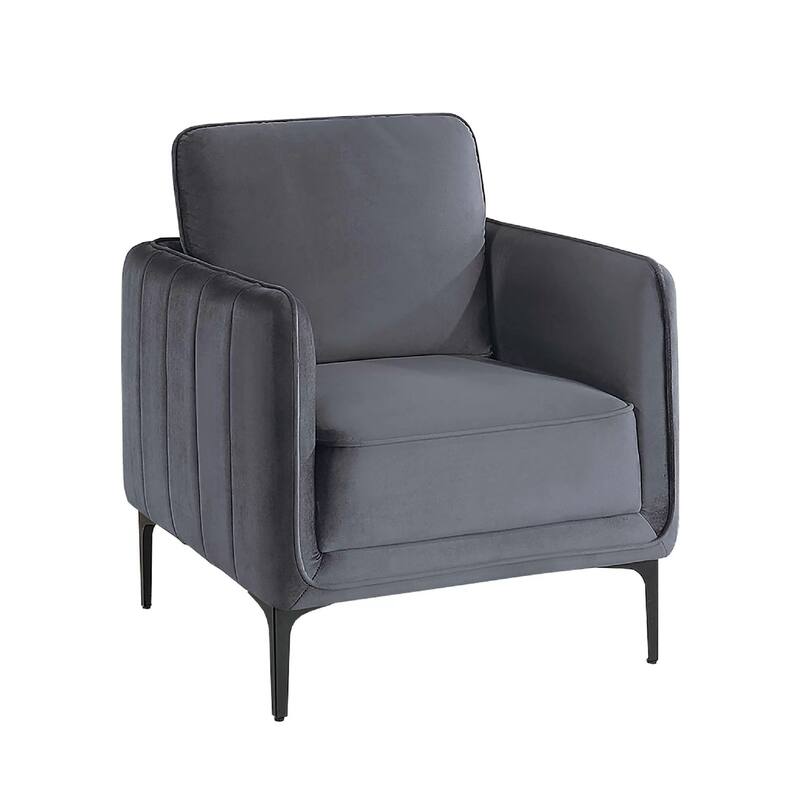 Reniz Accent Club Chair, Gray Velvet, Foam Cushions, Metal Legs