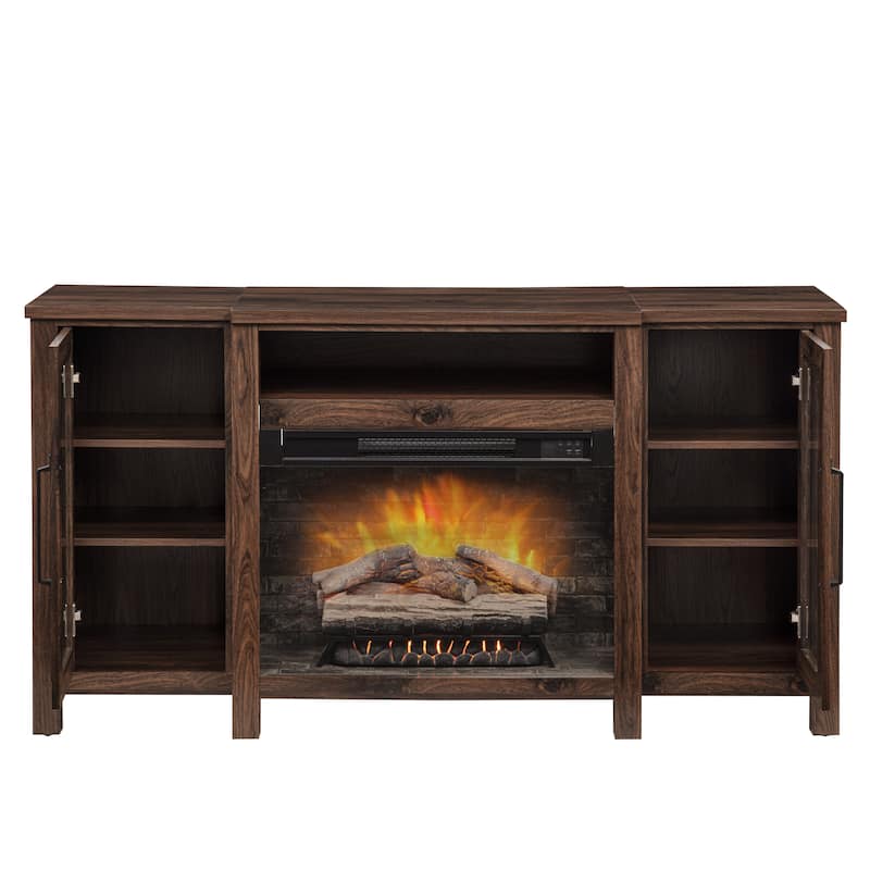 Darcel Walnut Console with Electric Fireplace