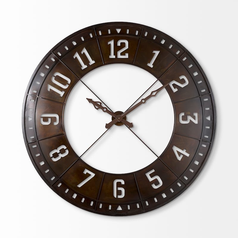 Newcastle 57" Round Dark Brown Metal Oversized Industrial Wall Clock - 56.4"W x 3.5"D x 56.4"H