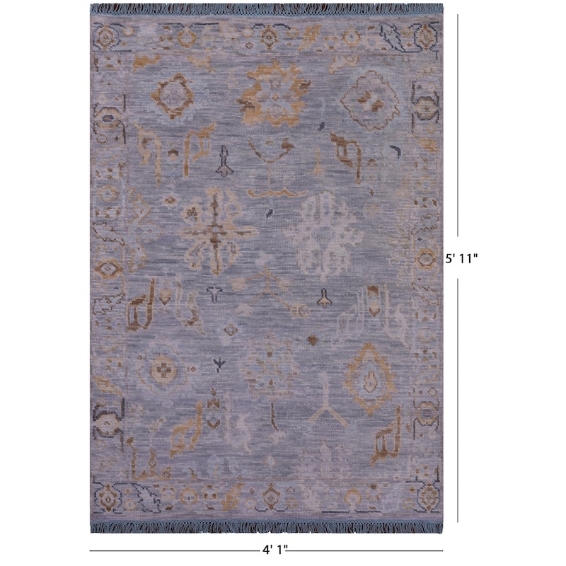 Golden Nile Grey Turkish Oushak Handmade Wool Rug - 4' 1" X 5' 11"