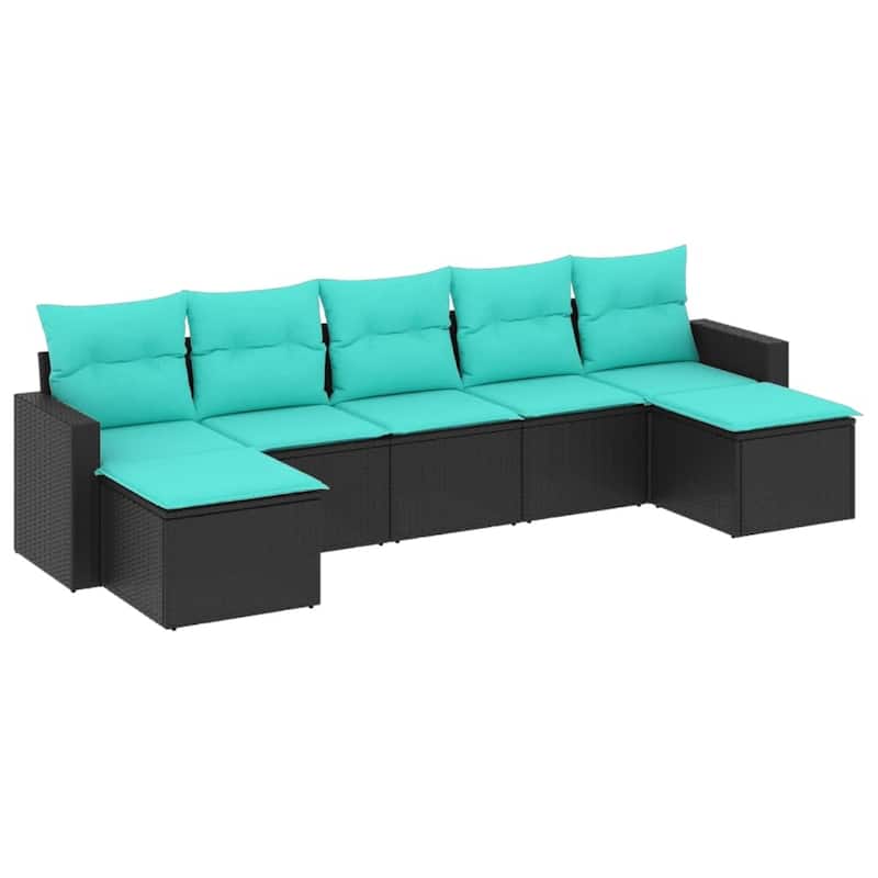 vidaXL 7/8 Piece Patio Sofa Set with Cushions Black Poly Rattan - 21.7" x 24.4" x 27.2"
