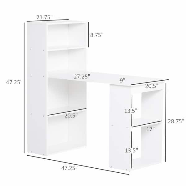 Modern Home Office Desk with 6-Tier Storage Shelves, 47" Writing Table with Bookshelf