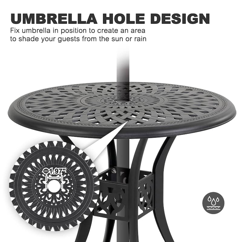 Nuu Garden Outdoor 31'' Round Cast Aluminum Bistro Table with Umbrella Hole - 31'' Round