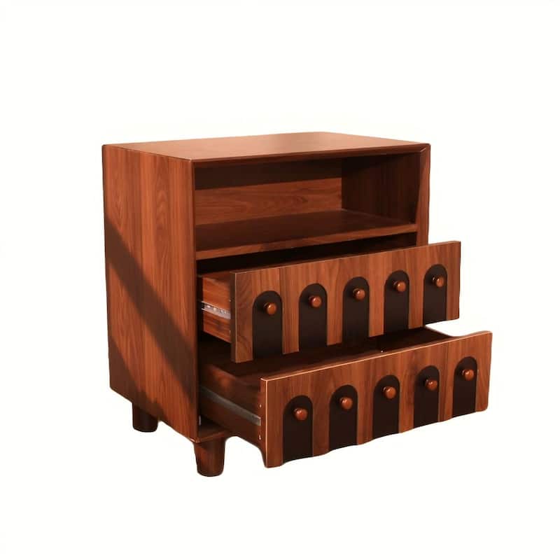 26" Tall Modern Nightstand with Charging Station, 23.75" Wide Wood Bedside Table /2 Storage Drawers