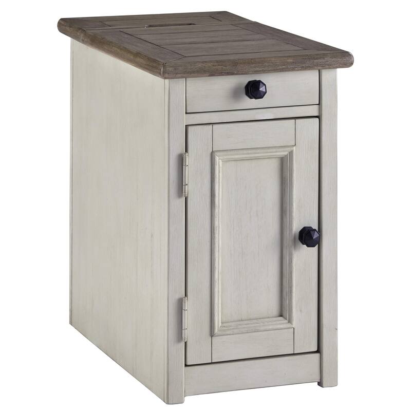 Farmhouse Chair Side End Table with Outlets and USB Ports, Antique